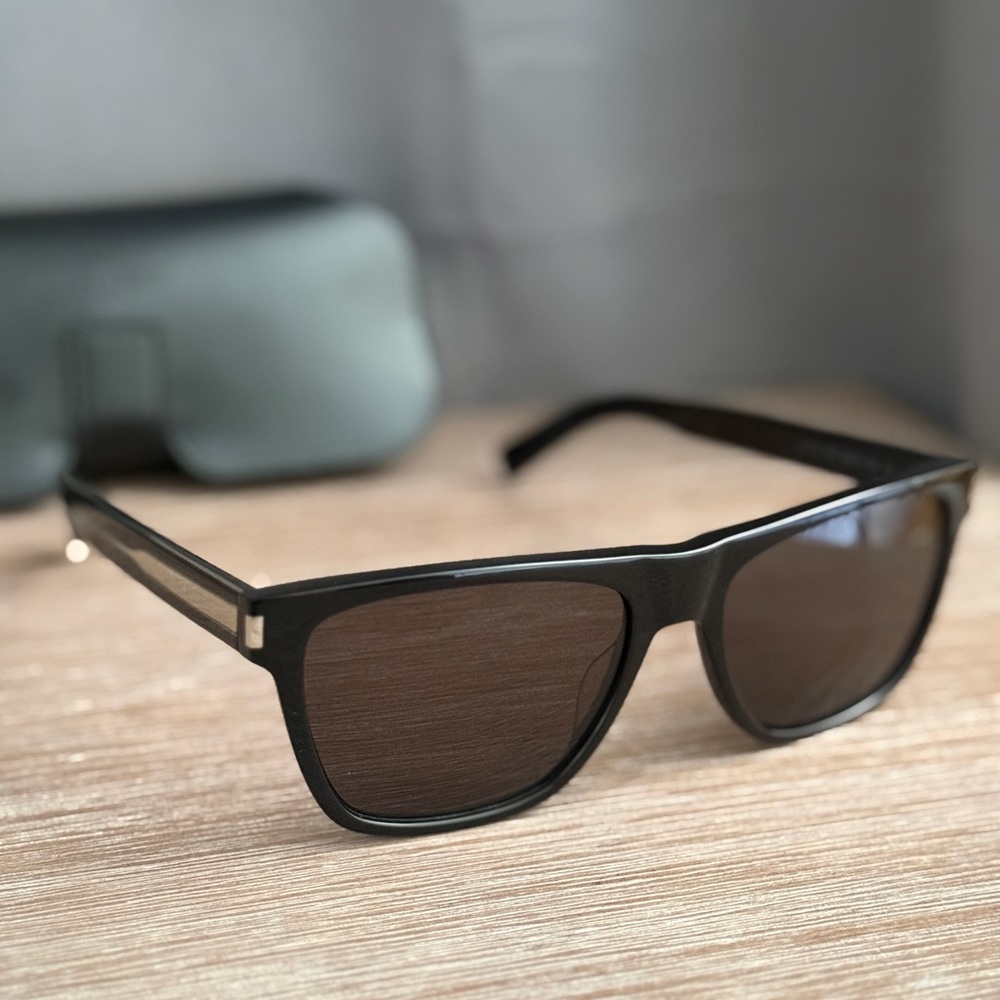 Saint Laurent Black Frame Brown Lens Sunglasses - Rectangular Style